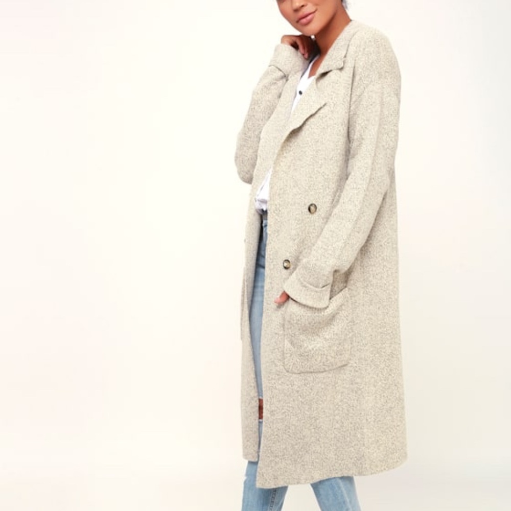 Lulus Cuddle Club Beige Long Sleeve Sweater Coat - Size L